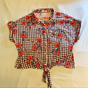 Passport Tie Top Checkered Pattern with Flowers